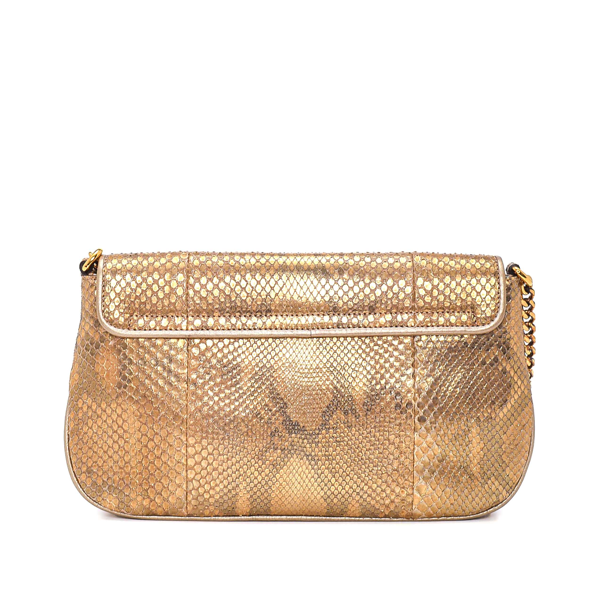 Gucci - Gold Exotic Leather Chain Flap Bag